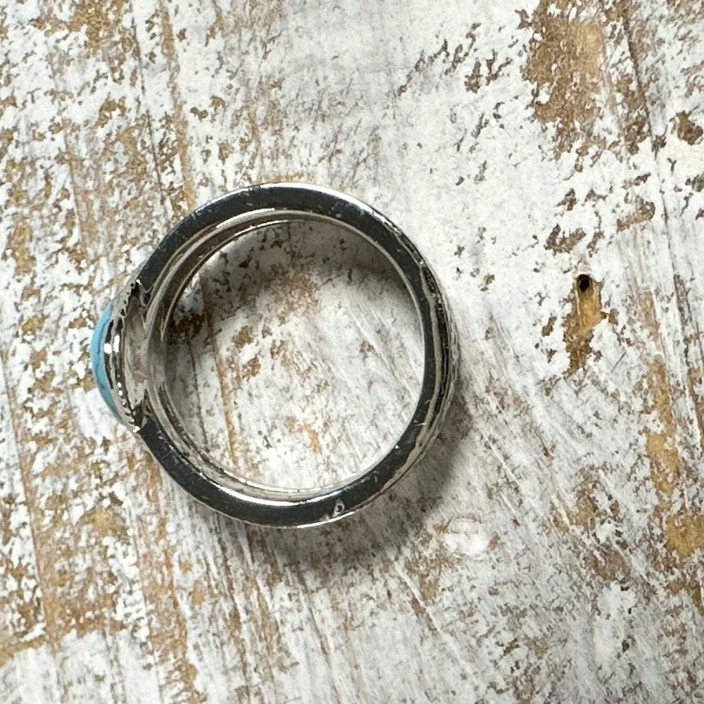 Bomb Party Farmhouse Chic Turquoise Pear Ring Silver Tone Braided Band Size 6.25